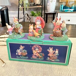 Carrot Patch Set‎ of 3 Mischievous Bunnies Collectible Decor Figures Vintage